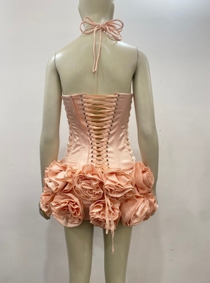 SS2385 Kimshein Women's Fashion Satin Suit Sleeveless Mini Dress Set 3D Flower Two-piece Set Now 240g Fabric Weight