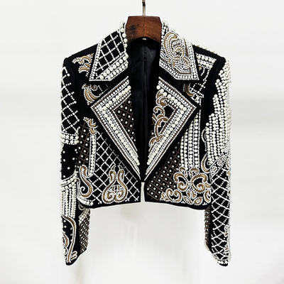 BA2352 Kimshein Women's Fashion Luxurious Beaded Sport Jacket Elegant Crystal Short Jacket Full Sleeve Woven Method