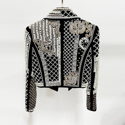 BA2352 Kimshein Women's Fashion Luxurious Beaded Sport Jacket Elegant Crystal Short Jacket Full Sleeve Woven Method
