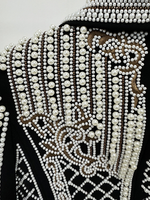 BA2352 Kimshein Women's Fashion Luxurious Beaded Sport Jacket Elegant Crystal Short Jacket Full Sleeve Woven Method