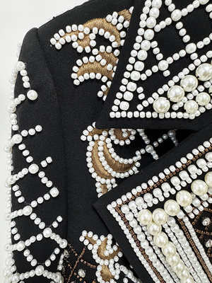 BA2352 Kimshein Women's Fashion Luxurious Beaded Sport Jacket Elegant Crystal Short Jacket Full Sleeve Woven Method