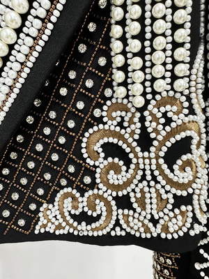 BA2352 Kimshein Women's Fashion Luxurious Beaded Sport Jacket Elegant Crystal Short Jacket Full Sleeve Woven Method
