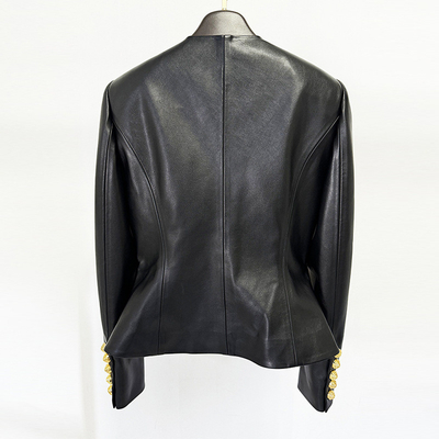 Double Breasted BA2349 Black PU Leather Sport Jacket for Women Long Sleeve Elegant and Sexy Design Ready to Ship