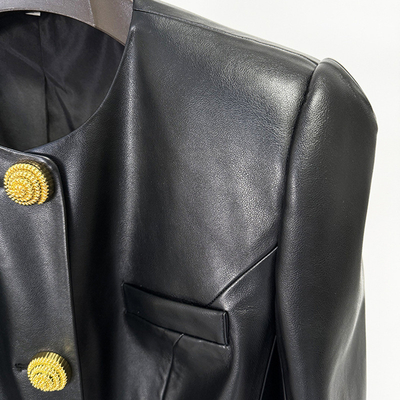 Double Breasted BA2349 Black PU Leather Sport Jacket for Women Long Sleeve Elegant and Sexy Design Ready to Ship