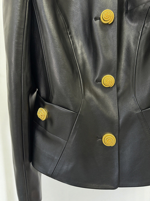 Double Breasted BA2349 Black PU Leather Sport Jacket for Women Long Sleeve Elegant and Sexy Design Ready to Ship
