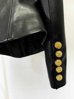 Double Breasted BA2349 Black PU Leather Sport Jacket for Women Long Sleeve Elegant and Sexy Design Ready to Ship