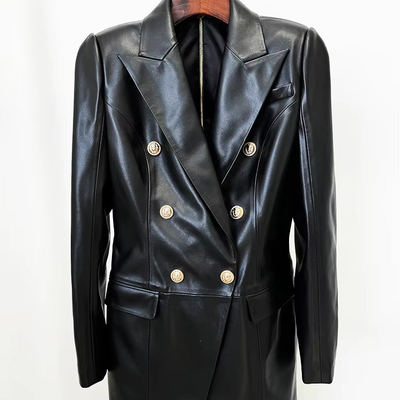 Guangdong BA2322 Autumn Winter Women's Jacket Fashion Solid Color Pu Leather Suit Coat Dress Elegant Clothing without Hood