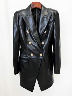 Guangdong BA2322 Autumn Winter Women's Jacket Fashion Solid Color Pu Leather Suit Coat Dress Elegant Clothing without Hood