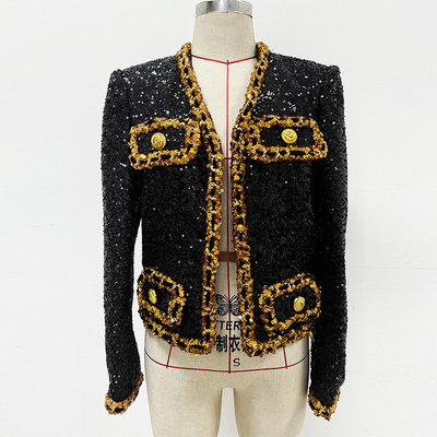 None Decorated BA2309 Kimshein Shiny Long Sleeve Sport Jacket for Women Elegant and Sparkling Sequin Party Outfit