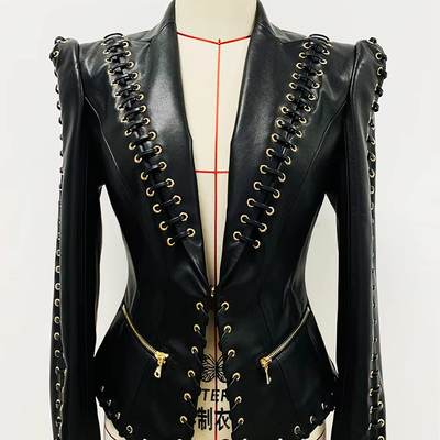 Kimshein BA2319 Fashionable Women's Office Jacket Slim Fit V-Neck Black Winter Pu Sports Jacket with Unique Design