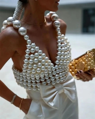 2023 Summer Fashion Women's Beachwear Satin Fabric Beaded Luxurious Vest Top Made in with 7 Days Fast Sampling Support