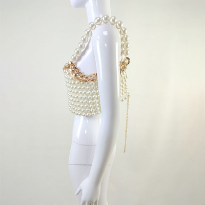2023 Summer Women's Top with Satin Sheen Fabric and Pearl Embellishments in TS2216 White Pearl