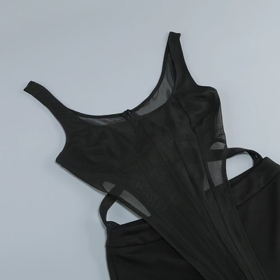 JB2277 Women's Jumpsuit Nightclub Mesh Sleeveless Sportswear Designed with Regular Sleeves Support and Non-woven Fabric