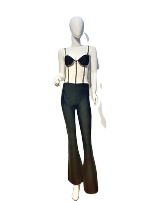 -Made JB2263 Sexy Perspective Bodysuit with Luxurious Chain Straps and Elegant Backless Design Printed Pattern