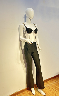 -Made JB2263 Sexy Perspective Bodysuit with Luxurious Chain Straps and Elegant Backless Design Printed Pattern