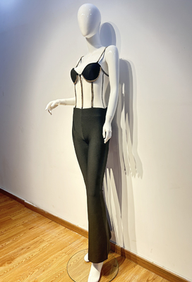 -Made JB2263 Sexy Perspective Bodysuit with Luxurious Chain Straps and Elegant Backless Design Printed Pattern