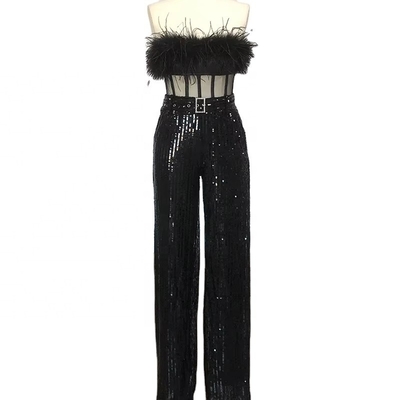 Stunning Shimmering Sequin Jumpsuit JB2269 Kimshein's Latest Fashionable Strapless Feathered Women's Partywear