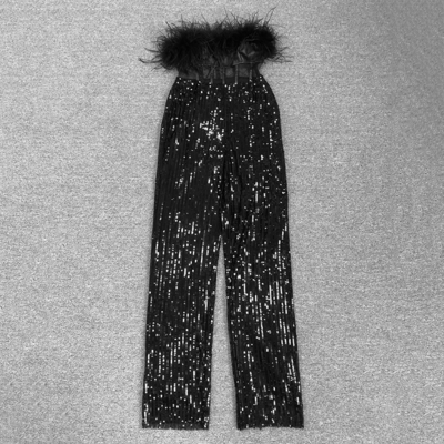 Stunning Shimmering Sequin Jumpsuit JB2269 Kimshein's Latest Fashionable Strapless Feathered Women's Partywear