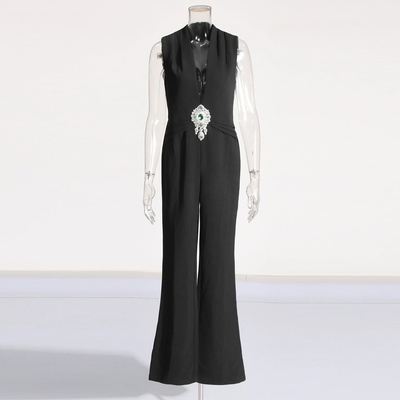 Sleeveless and Needle-Supported Make a Fashion Statement at Parties with Our Eco-Friendly Crystal Jumpsuit