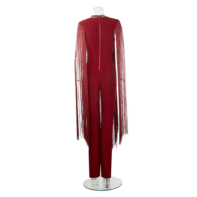 None Craft Summer Women's Red 3D Sexy Jumpsuit for Fitness Club Maxi Fringe Bodysuit for Parties Tight Bodysuit