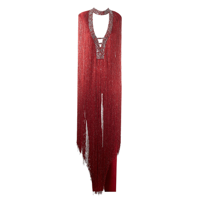 None Craft Summer Women's Red 3D Sexy Jumpsuit for Fitness Club Maxi Fringe Bodysuit for Parties Tight Bodysuit