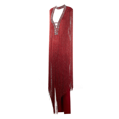 None Craft Summer Women's Red 3D Sexy Jumpsuit for Fitness Club Maxi Fringe Bodysuit for Parties Tight Bodysuit