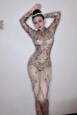 AD1620 Women's Fashion Fringed Suit with Crystal Floral Stone Chain Trim Dress Jumpsuit 7-Day Fast Sampling Regular Sleeve