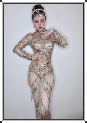 AD1620 Women's Fashion Fringed Suit with Crystal Floral Stone Chain Trim Dress Jumpsuit 7-Day Fast Sampling Regular Sleeve