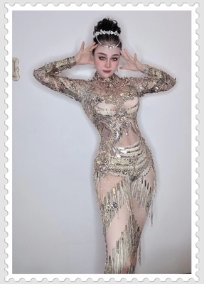 AD1620 Women's Fashion Fringed Suit with Crystal Floral Stone Chain Trim Dress Jumpsuit 7-Day Fast Sampling Regular Sleeve