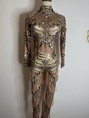 AD1620 Women's Fashion Fringed Suit with Crystal Floral Stone Chain Trim Dress Jumpsuit 7-Day Fast Sampling Regular Sleeve