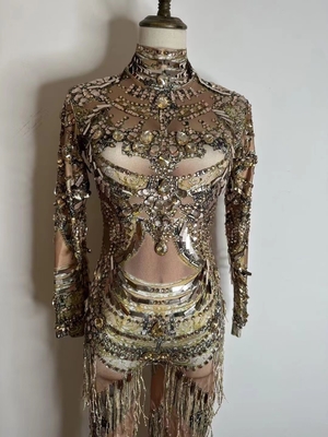 AD1620 Women's Fashion Fringed Suit with Crystal Floral Stone Chain Trim Dress Jumpsuit 7-Day Fast Sampling Regular Sleeve