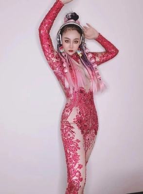AD1636 Women's Luxury Fashion Clothing Sexy Clubwear Jumpsuit Handmade Crystal Dress with Long Pants Fast Shipping
