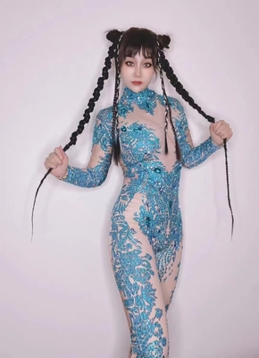 AD1636 Women's Luxury Fashion Clothing Sexy Clubwear Jumpsuit Handmade Crystal Dress with Long Pants Fast Shipping