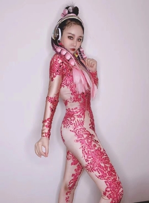 AD1636 Women's Luxury Fashion Clothing Sexy Clubwear Jumpsuit Handmade Crystal Dress with Long Pants Fast Shipping