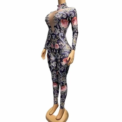 AD1659 Women's Mesh Dress Luxurious Nightgown with Sailor Collar and Fashion-Forward Rhinestone Embellishments