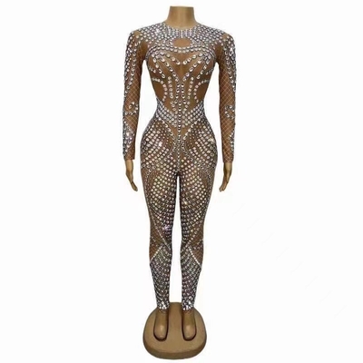 Custom Logo AD1661 Feminine and Sophisticated Women's Long Sleeve Dance Party Jumpsuit with Sparkling Diamonds