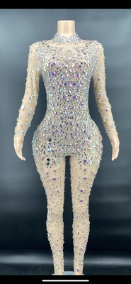 AD1159 Shimmering Diamond Women's Full Body Rhinestone Bodysuit Celebrity Outfit Female Stage Costume Geometric Pattern