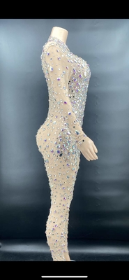 AD1159 Shimmering Diamond Women's Full Body Rhinestone Bodysuit Celebrity Outfit Female Stage Costume Geometric Pattern