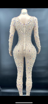 AD1159 Shimmering Diamond Women's Full Body Rhinestone Bodysuit Celebrity Outfit Female Stage Costume Geometric Pattern