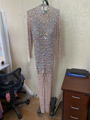 AD1159 Shimmering Diamond Women's Full Body Rhinestone Bodysuit Celebrity Outfit Female Stage Costume Geometric Pattern