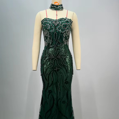 ED2763 Luxury Evening Dress for Women Elegant Crystal Pearl Sequin Maxi Dress Washable Needlework Craft Elegant Design