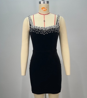 ED2766 Kimshein Luxury Collection Elegant Black Evening Dress with Shimmering Velvet and Crystals