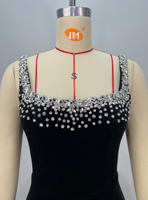 ED2766 Kimshein Luxury Collection Elegant Black Evening Dress with Shimmering Velvet and Crystals