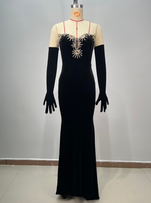 Strapless Collar and Customizable Logo Position ED2767 end Party Dress in Luxurious Black Velvet with Sparkling Crystals