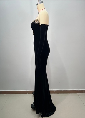 Strapless Collar and Customizable Logo Position ED2767 end Party Dress in Luxurious Black Velvet with Sparkling Crystals