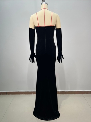 Strapless Collar and Customizable Logo Position ED2767 end Party Dress in Luxurious Black Velvet with Sparkling Crystals