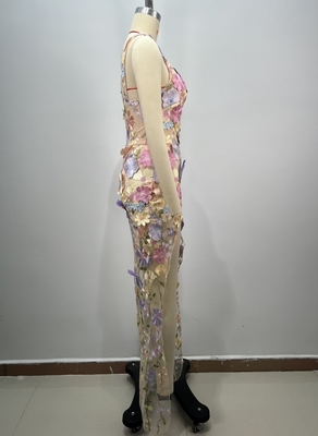 Quick Sample Turnaround V-Neck Bodycon Dress with Luxurious Embroidered Floral Ball Gown High Slit Evening Dress