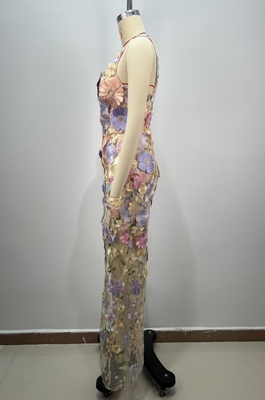 Quick Sample Turnaround V-Neck Bodycon Dress with Luxurious Embroidered Floral Ball Gown High Slit Evening Dress