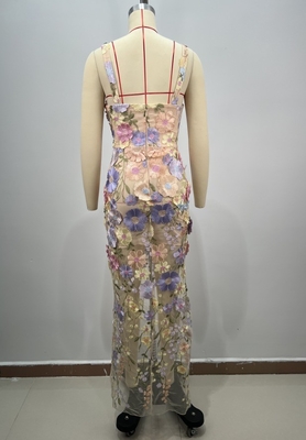 Quick Sample Turnaround V-Neck Bodycon Dress with Luxurious Embroidered Floral Ball Gown High Slit Evening Dress