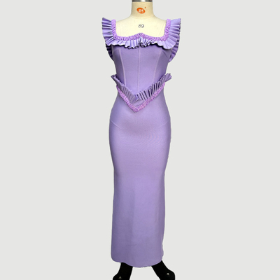 SB3448 Luxurious Women's Sleeveless Beaded Elegant Purple Evening Dress Bandage Bodycon Dress for Women's Dinner Party